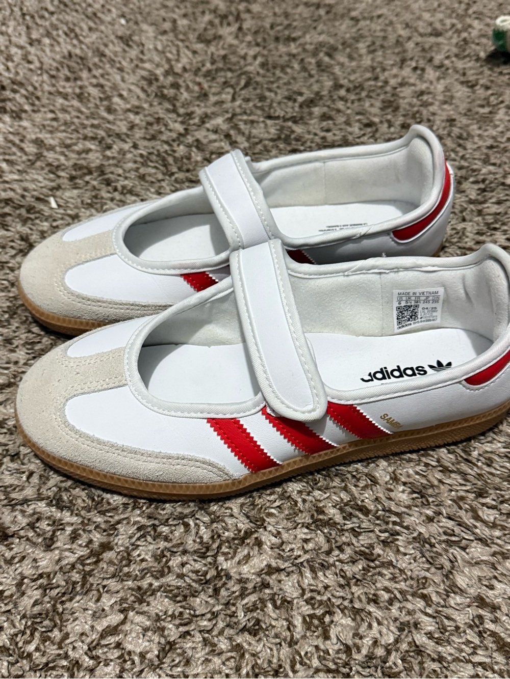 adidas Kids Samba Mary-Jane Sneakers in White & Red